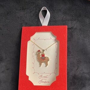 Holiday Time Gold Llama Necklace with Red and Green Accents